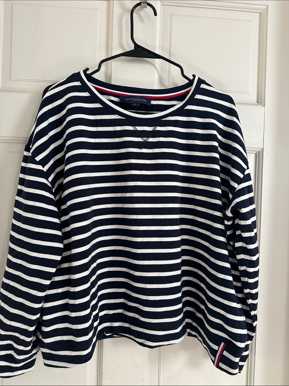 Tommy Hilfiger Navy and White Striped Crewneck
